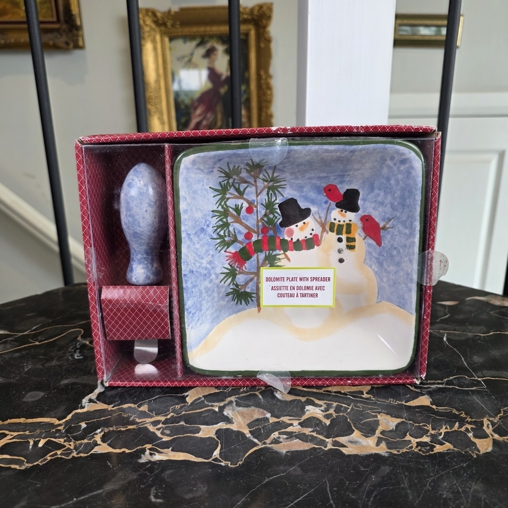 Shoppers Drug Mart Dolomite Snowman Plate & Spreader Set Christmas NIB
